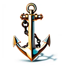 Polished ship anchor with chain link icon on white