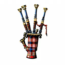 Gilded bagpipes with wooden drones icon on white