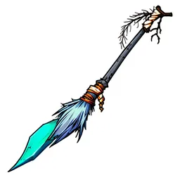 Witch's broomstick with bound twigs and charms icon on white