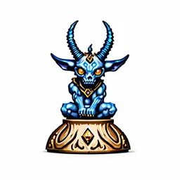 Horned demon idol statuette with gem eyes icon on white