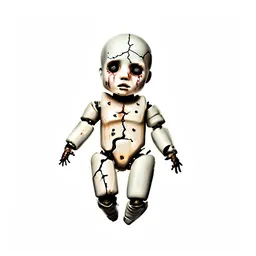 Cursed porcelain doll with cracked face icon on white